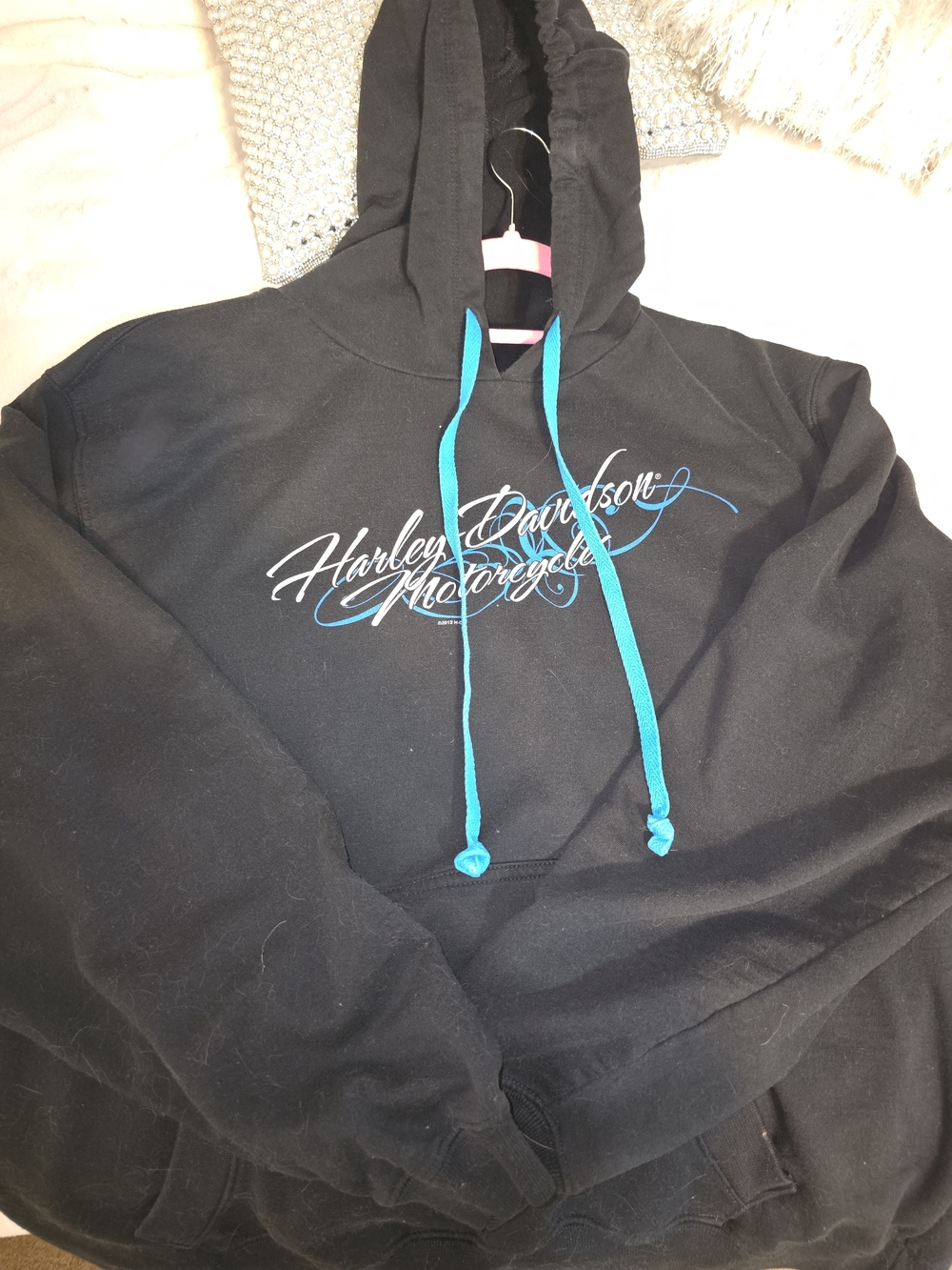 Harley-Davidson Black Hoodie with Teal Drawstrings